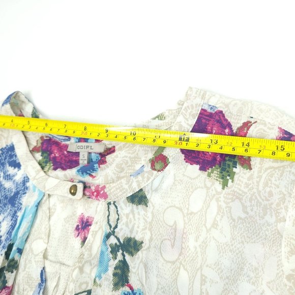 Jodifl Floral Tunic Top Flowy Size S Lightweight 3/4 Sleeve Pockets Peasant Blue - Picture 9 of 14